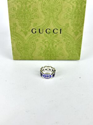 Gucci Sterling Silver Enamel Interlocking G Ring