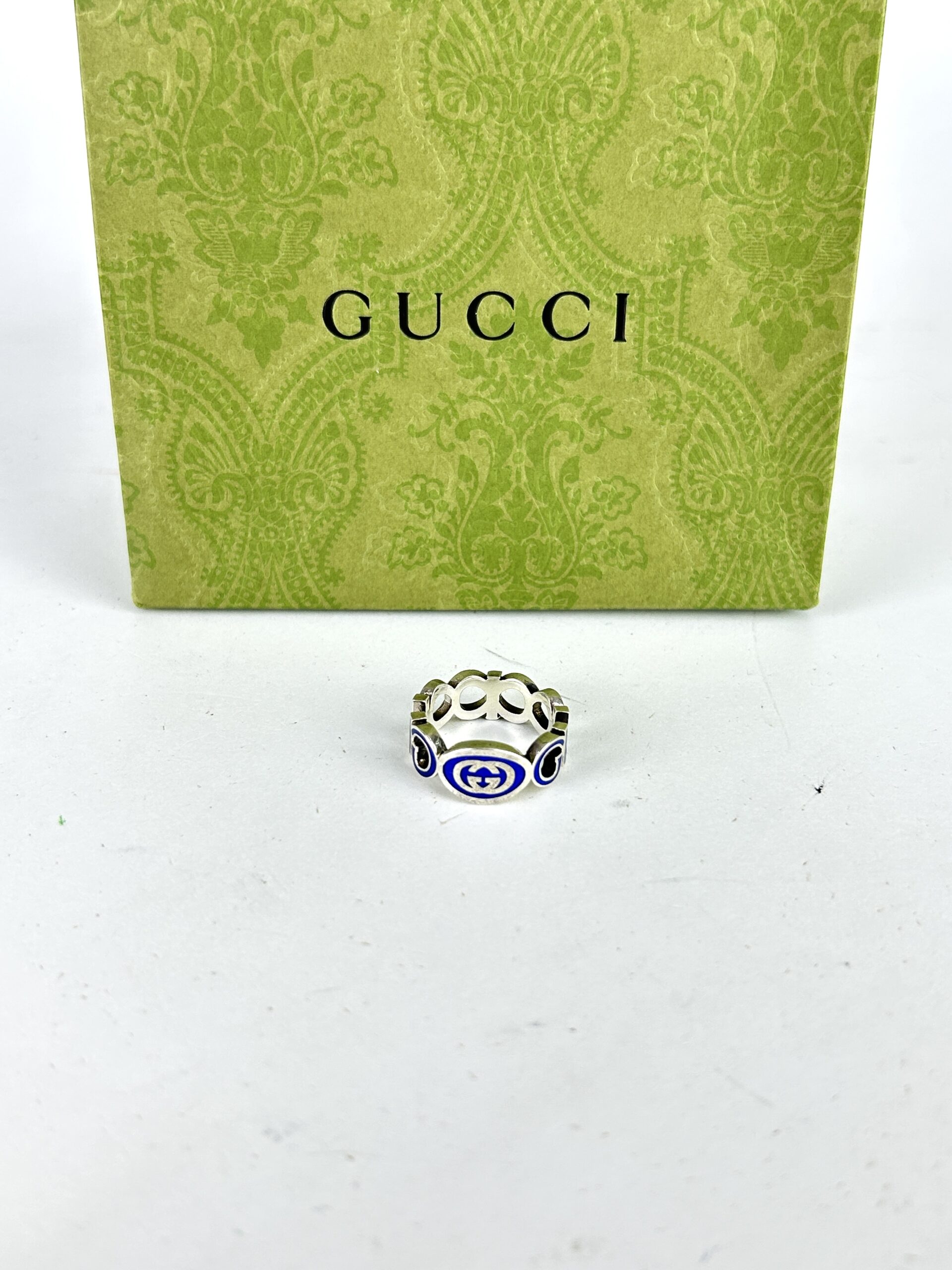 Gucci Sterling Silver Enamel Interlocking G Ring