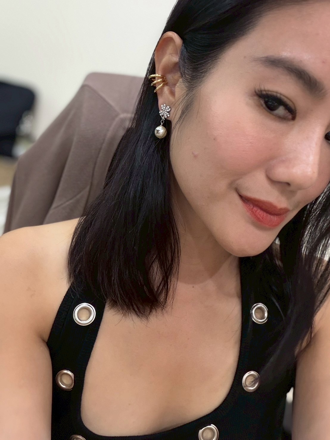 Chanel Logo Cc Clover Rhinestone Pearl Dangle Earrings - Image 2