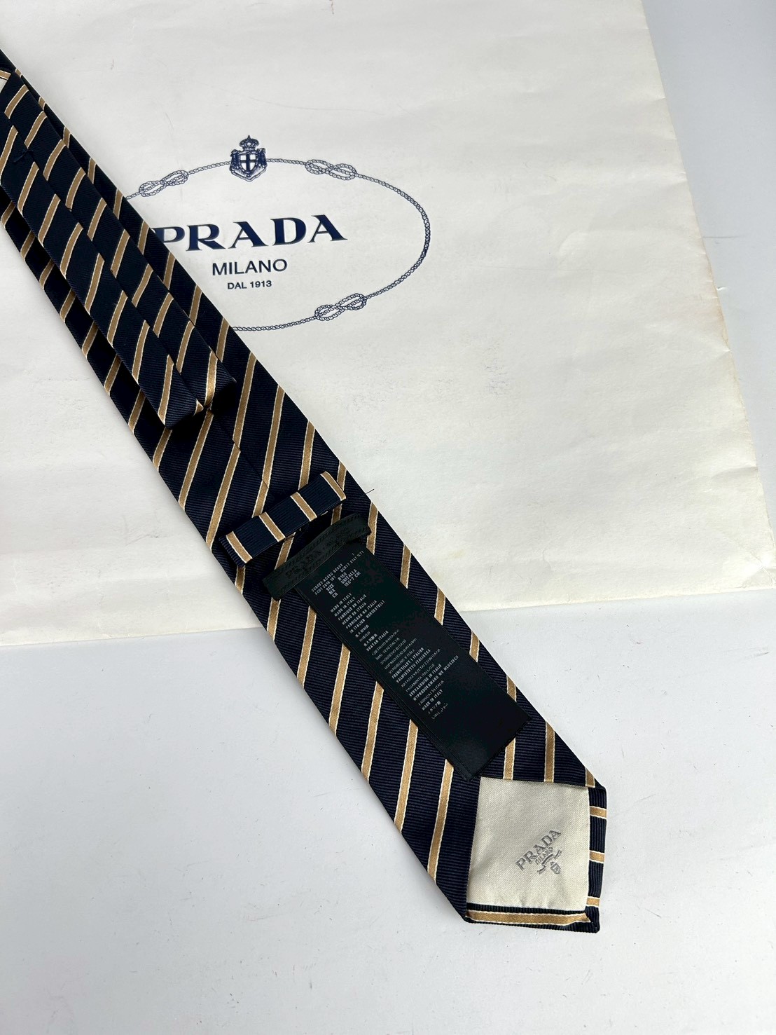 Prada Diagonal Striped Silk Tie - Image 4