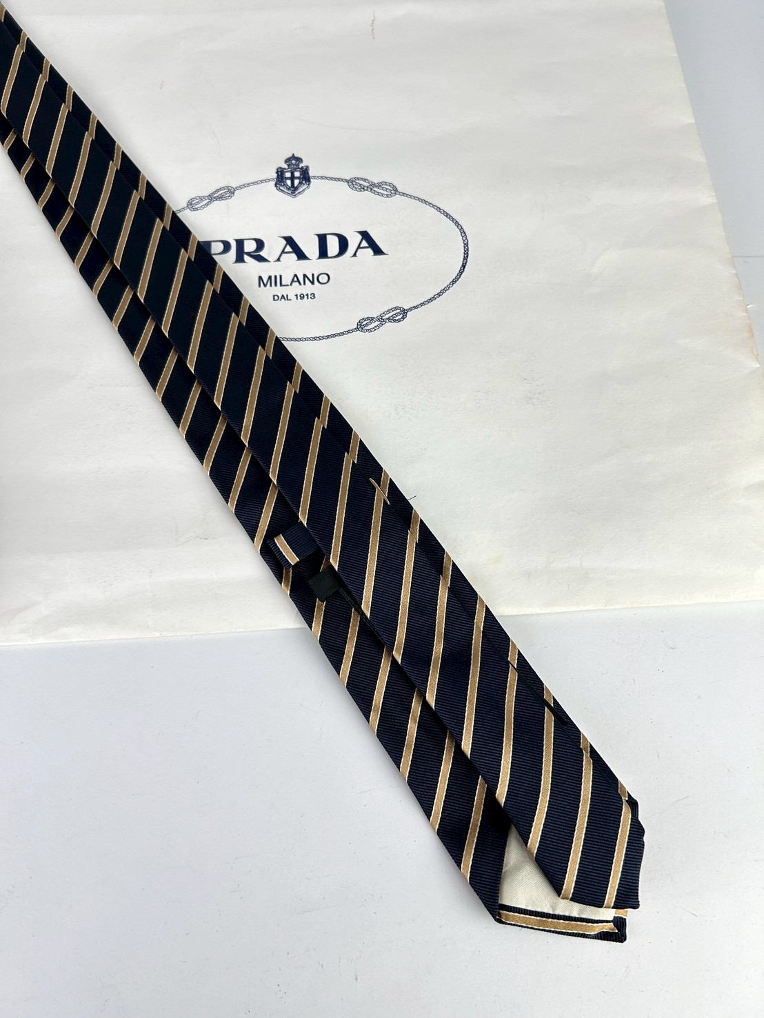 Prada Diagonal Striped Silk Tie - Image 3