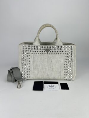 Prada Canapa Denim Studded Tote bag Y2016