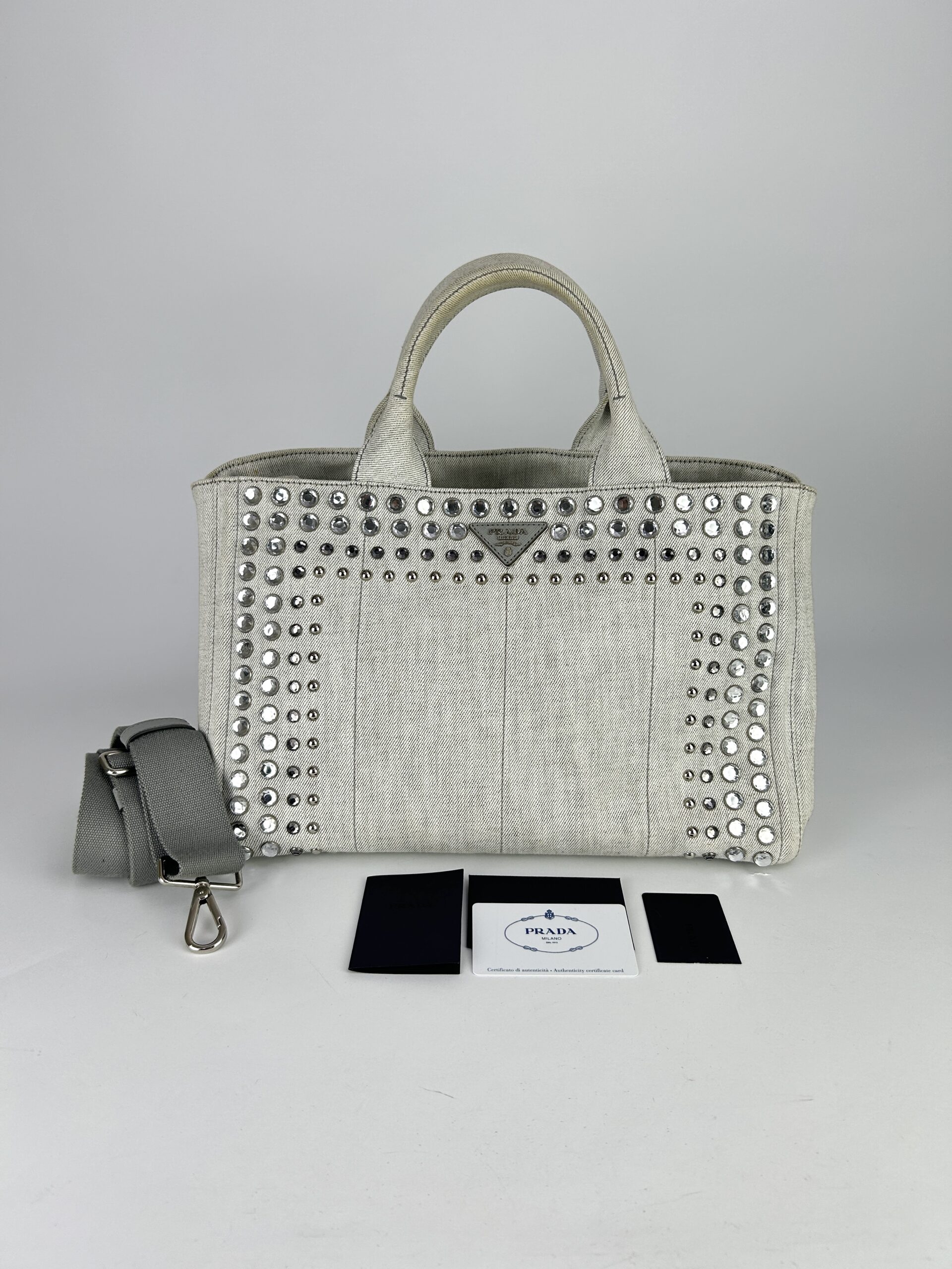 Prada Canapa Denim Studded Tote bag Y2016