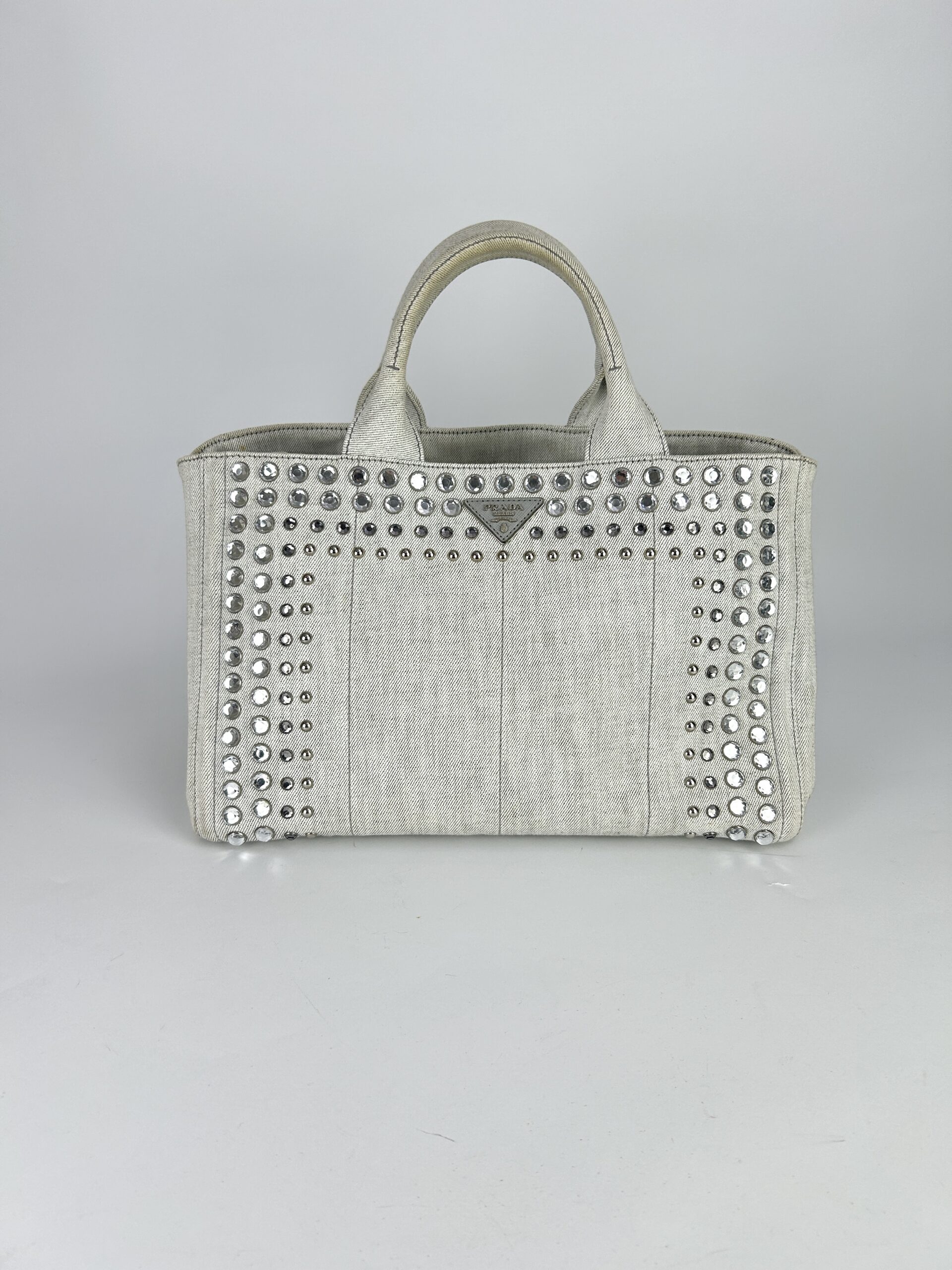 Prada Canapa Denim Studded Tote bag Y2016 - Image 3