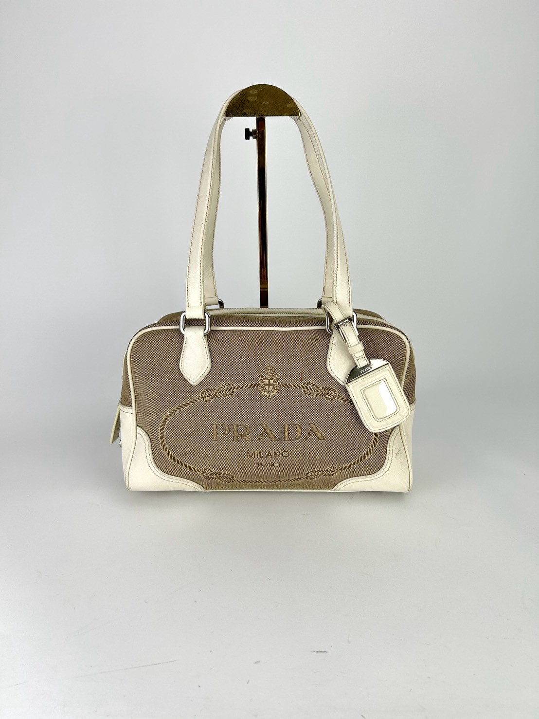 Prada Logo Jacquard Bauletto Bag - Image 3