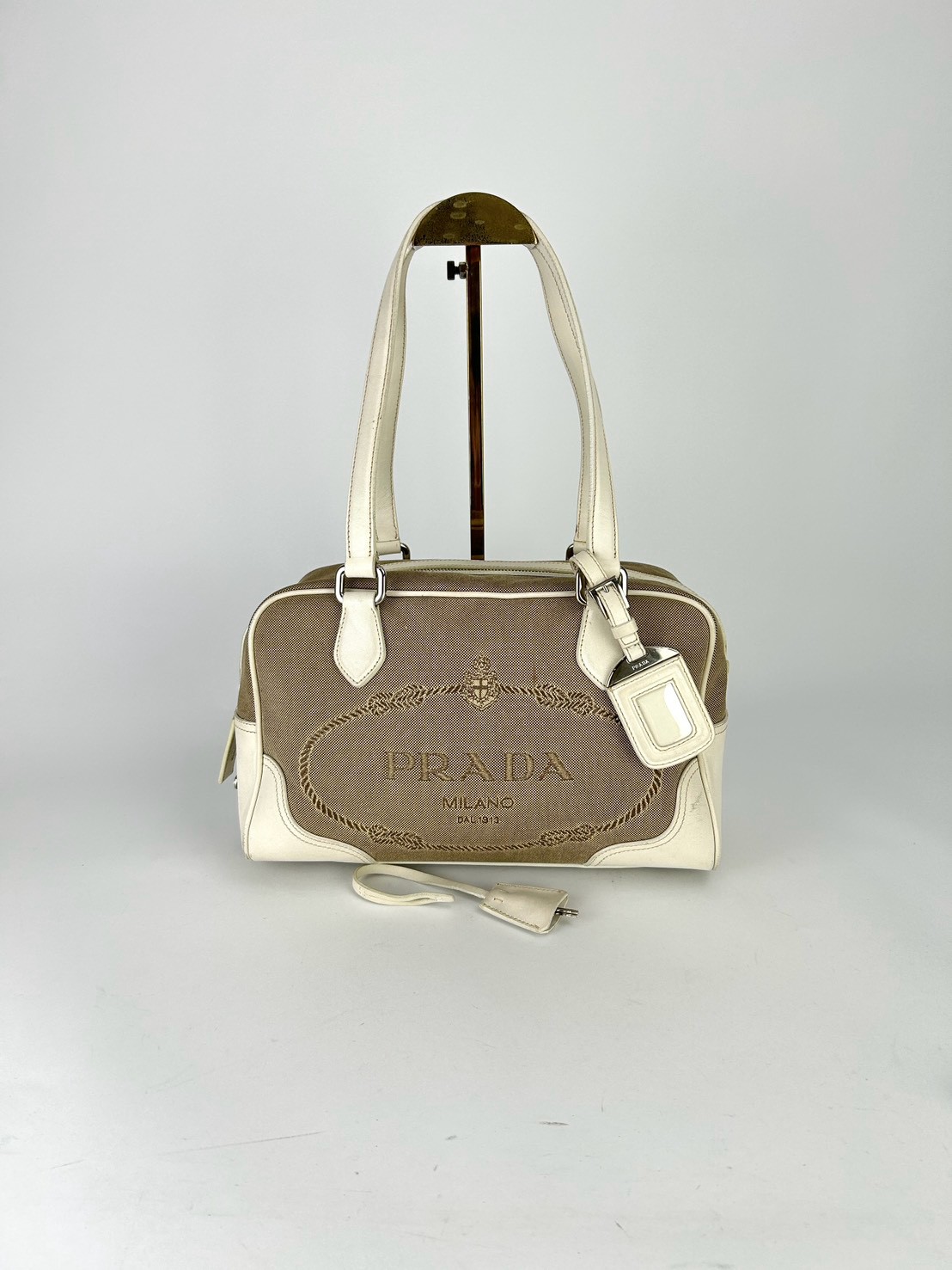 Prada Logo Jacquard Bauletto Bag